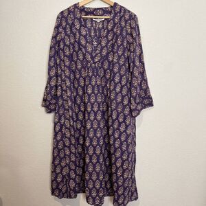 D Heart D Purple Floral Long Sleeve Midi Lagenlook Dress Women's Size Large/XL